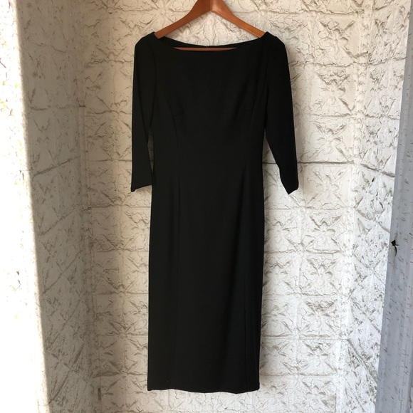 (SOLD) Vintage Italian Black Wool Boatneck Midi Dress - Picture 1 of 7